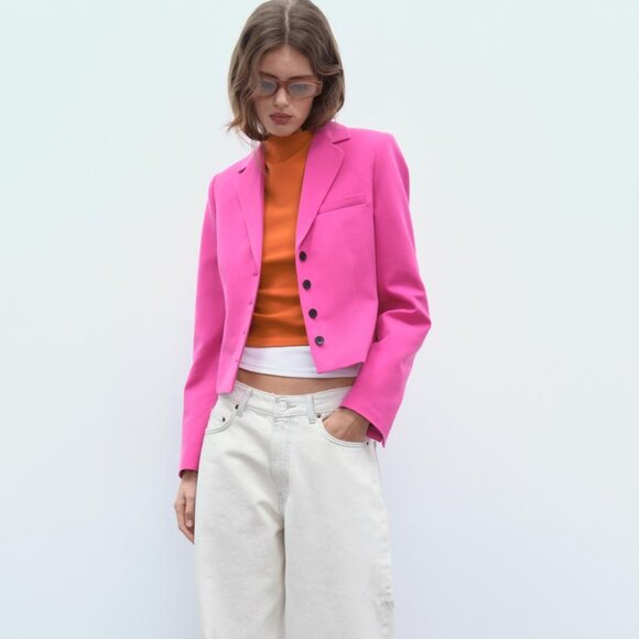 NWT ZARA TAILORED FELT TEXTURE BLAZER fuchsia - Picture 9 of 9